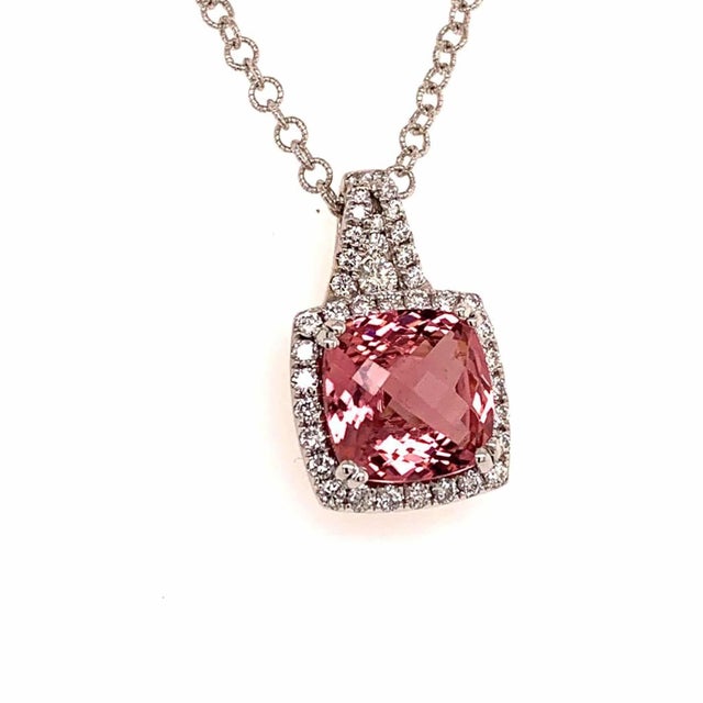 Diamond Rubellite Tourmaline Necklace 5.47 TCW 18k Gold Certified For Sale - Image 12 of 18
