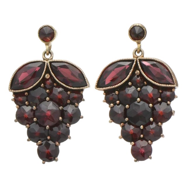 14KY Vintage Garnet Grape Cluster Dangle Earrings, 2 pieces For Sale