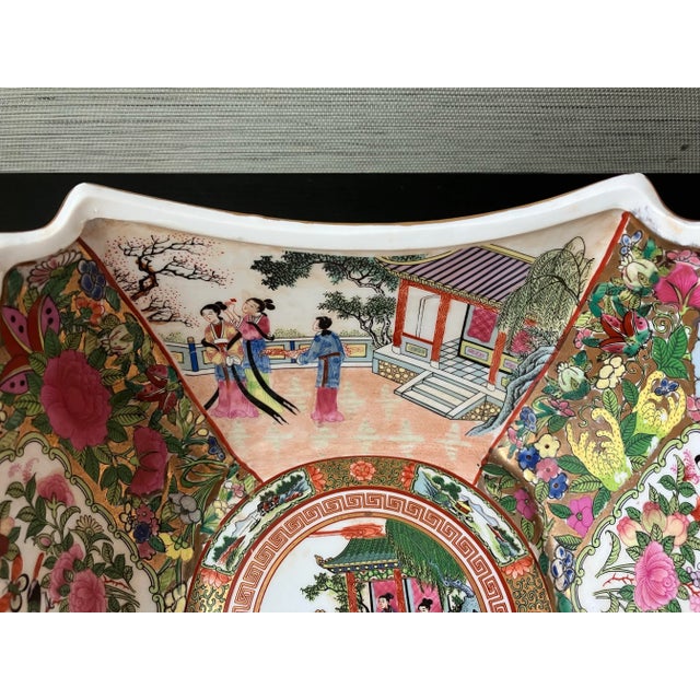 Chinese Vintage Chinese Famille Rose Square Bowl With Rose Medallion Motifs and Figural Scenes For Sale - Image 3 of 10