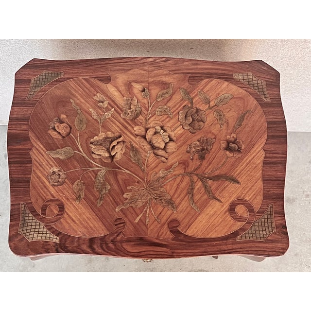 Late 19th Century 19th Century Style French Louis XV Marquetry Side Table or Nightstands, a Pair For Sale - Image 5 of 10