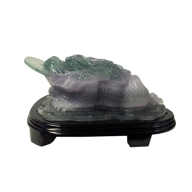 Stone Chinese Green Purple Stone Fengshui Fortune Toad Display Figure For Sale - Image 7 of 9