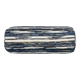 Scalamandre 21" x 7" Horizons Bolster Pillow in Indigo For Sale