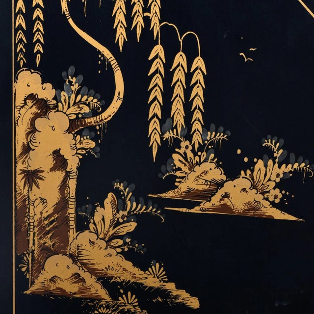 Black Lacquer Hand Painted Asian Chinoiserie Black Lacquer Secretary Writing Desk For Sale - Image 15 of 16