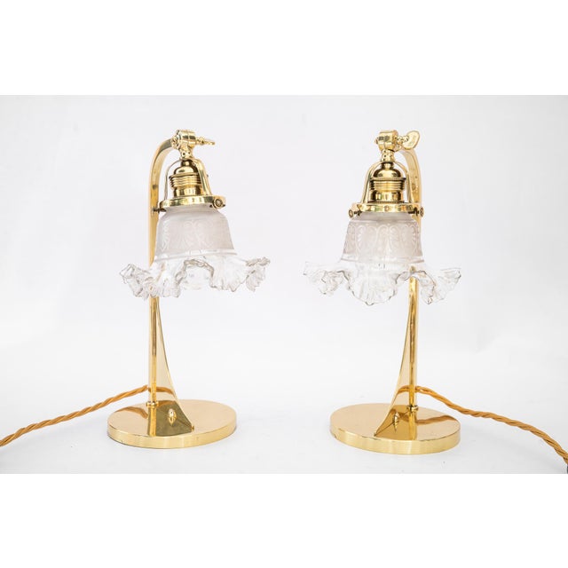 1920s Art Deco Table Lamps with Glass Shades, Vienna, 1920s, Set of 2 For Sale - Image 5 of 14