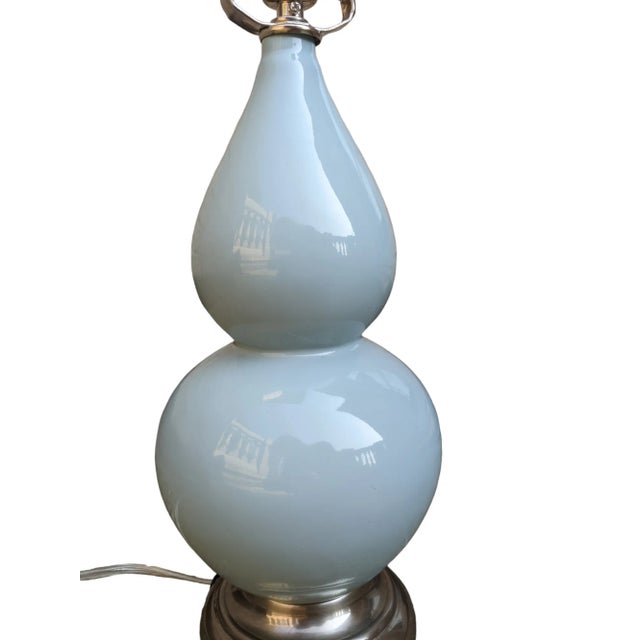 Vintage Restoration Hardware Light Blue Ceramic Gourd Lamp For Sale In Charlotte - Image 6 of 8