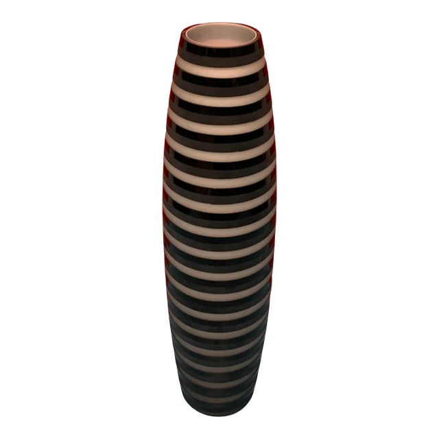 Art Glass Black White Gray Striped Vase For Sale
