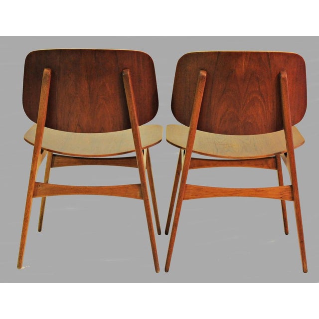 Set of two shell chairs designed in 1950 for Søborg Møbelfabrik. The shell chair distinguishes itself by the use of a...