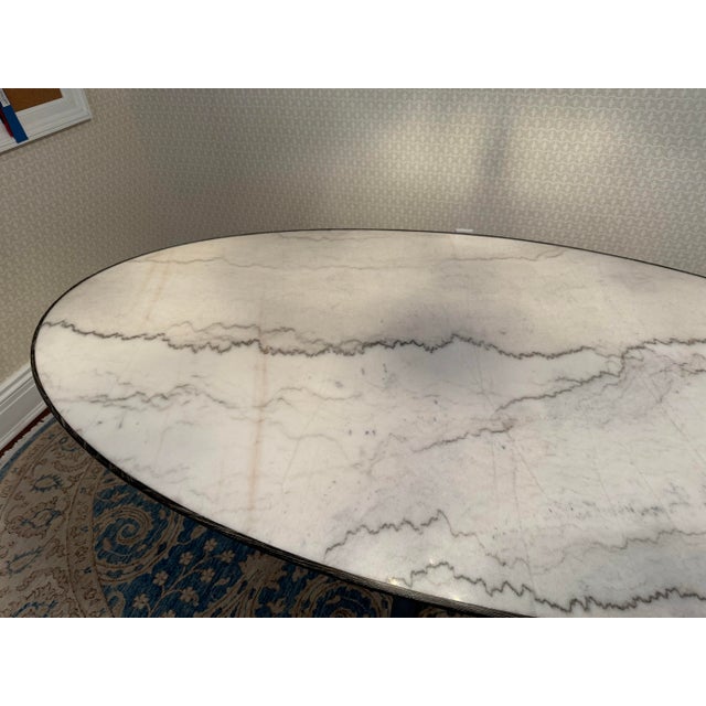Stone Arhaus Meridian White Marble Top Oval Dining Table For Sale - Image 7 of 12