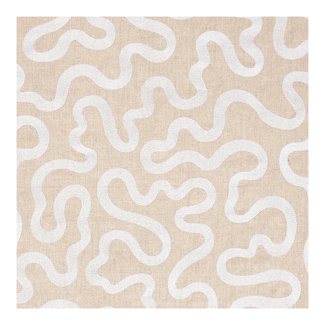 Schumacher Riley Embroidery Fabric in Ivory on Natural For Sale