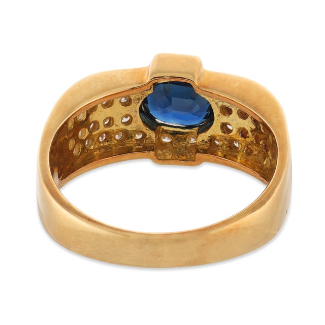 Vintage Sapphire Diamond 18k Yellow Gold Ring, Size 6.25 For Sale In Los Angeles - Image 6 of 6