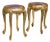 French Style Gold Leaf Side Table Set of 2 – Multicolor Marble Top Accent Table With Ornate European Details For Sale