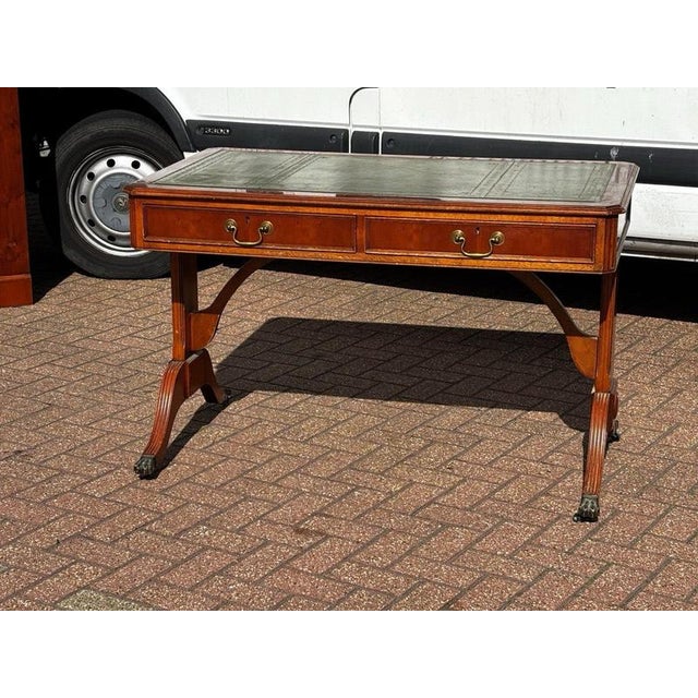 Hollywood Regency Regency Style Desk with Green Leather Top For Sale - Image 3 of 10