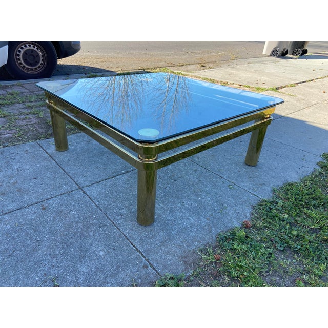 Vintage Mid Century Modern Milo Baughman Style Brass & Glass Coffee Table For Sale - Image 12 of 12