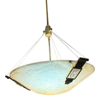 1960s Large Art Deco Alabaster Dome Pendant Chandelier Glass Figures For Sale