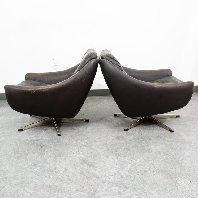 Mid-Century Modern Mid Century Danish Modern Lounge Chairs Swivel Brown Leather Armchair Vintage For Sale - Image 3 of 12