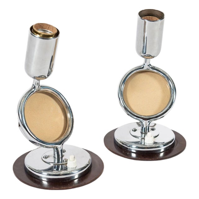 Antique Art Deco Bauhaus Pair Table Lamps With Glass Photo Inserts For Sale