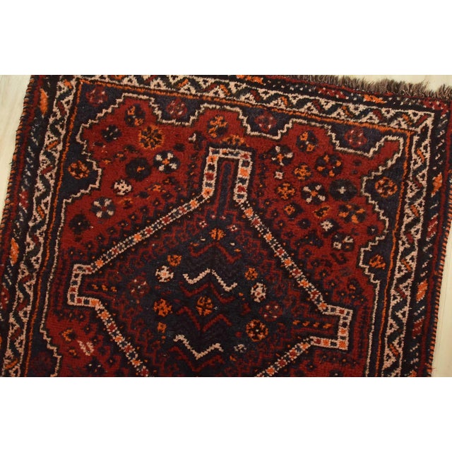 Shiraz Runner 3’4” X 9’7” Red Wool Vintage Tribal Hand-Knotted Oriental Rug For Sale In Philadelphia - Image 6 of 14