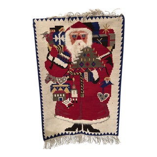 Late 20th Century Baba Noel Papa Noel Santa Claus Turkish Kilim Christmas Decor Tapestry For Sale