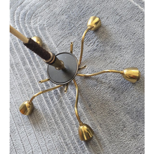 Mid-Century Modern 5-Arm Tulip Chandelier, 50s 60s Sputnik Design Brass Accents For Sale - Image 12 of 12