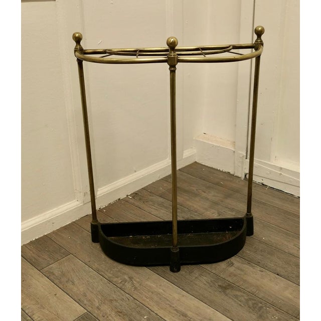 Metal Curved Brass & Iron Umbrella Stand, 1880s For Sale - Image 7 of 8