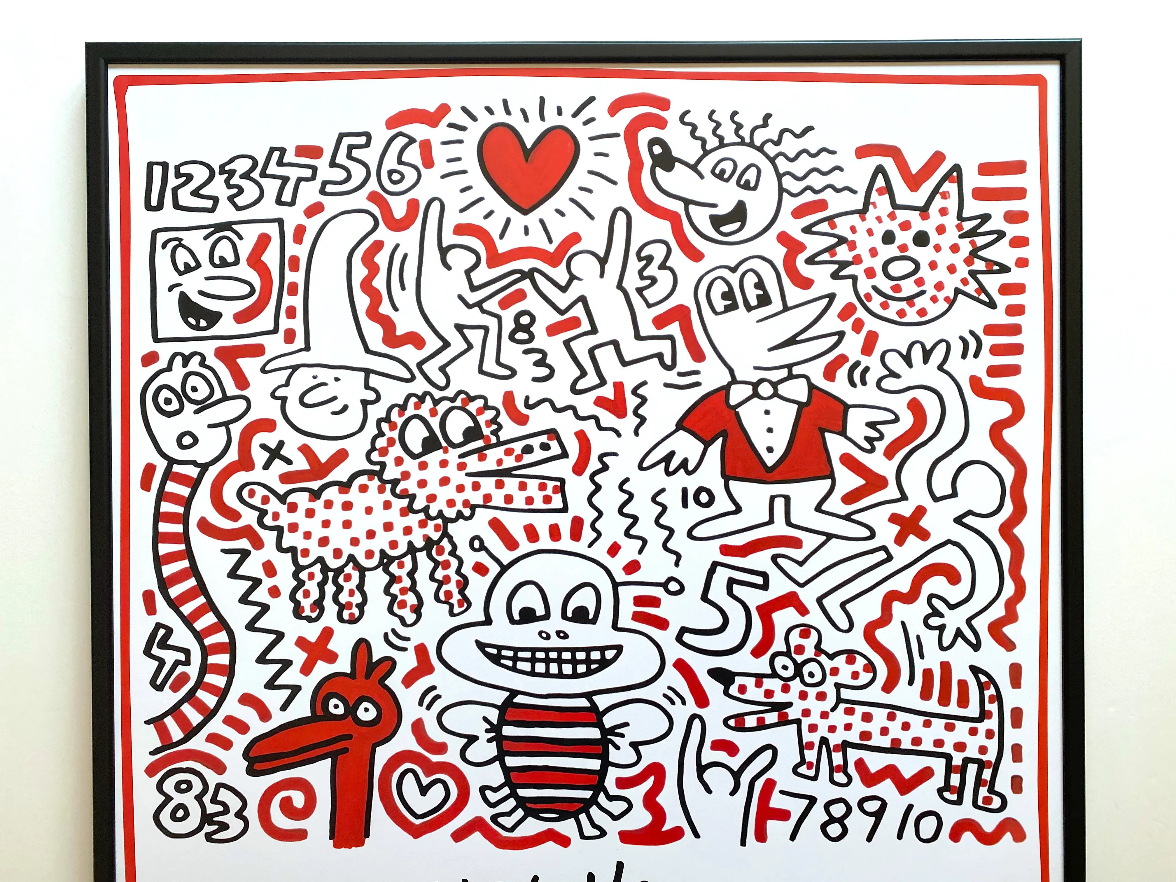 Keith Haring Estate Vintage 1999 Lithograph Print Framed Pop Art
