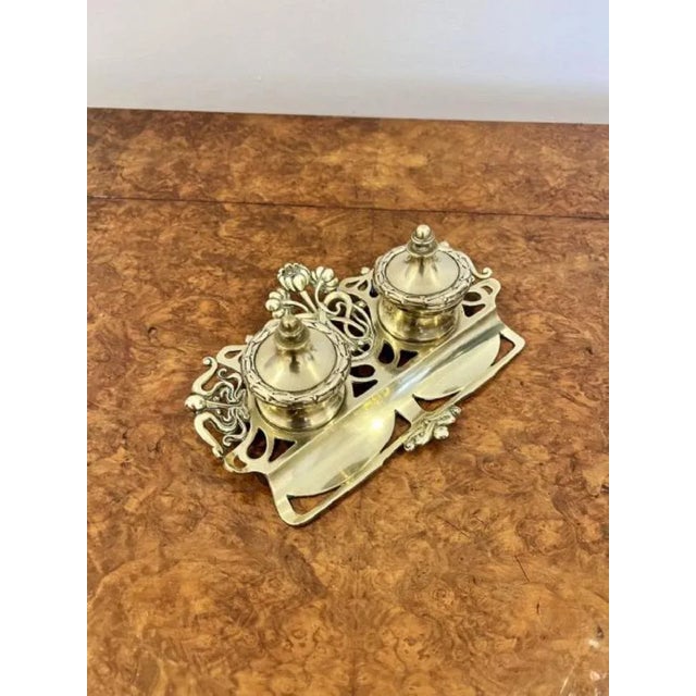 Antique Victorian Ornate Brass Inkwell, 1880s For Sale - Image 3 of 6