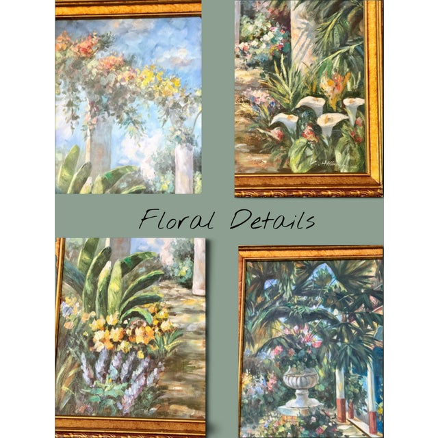 Textile Vintage K Hillman Oil Paintings Pair-Tropical Garden-Floral-Framed Wall Art For Sale - Image 7 of 11