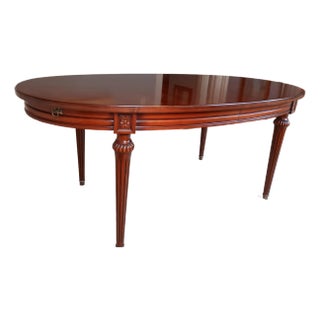 French Louis XVI–style Oval Dining Table in Solid Cherry With Two Extension Leaves, Offering Flexible Seating and Classic Neoclassical. For Sale