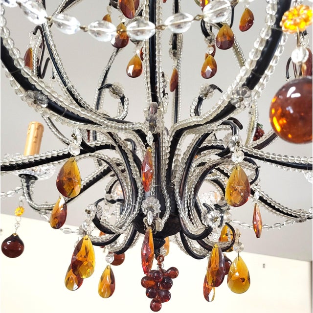 Vintage Italian Designer Beaded & Amber Glass Hot Air Balloon 8 Light Chandelier For Sale - Image 14 of 17
