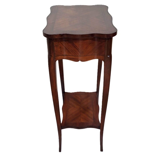 Antique French Louis XV Satinwood Inlaid Two Tier Side Table Stand For Sale In New York - Image 6 of 12