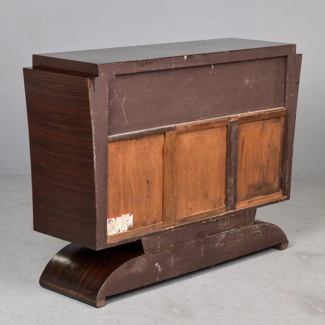 French Art Deco Rosewood and Brass Buffet With Sliding Glass Doors at Top For Sale - Image 4 of 12