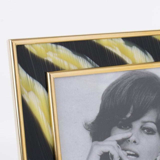 Brass Montagnani Gilded Brass and Faux-Horn Lucite Inlaid Picture Frame For Sale - Image 8 of 9