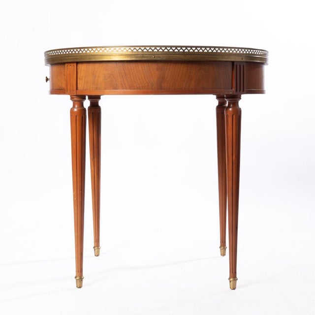Brown Mid 20th Century Round Table With Brass Gallery and Brass Top Feet For Sale - Image 8 of 10