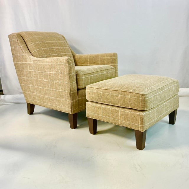 Early 21st C Vintage Contemporary Americana Smith Brothers Custom Upholstered Side Chair & Ottoman For Sale - Image 4 of 14