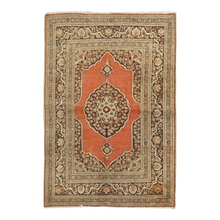 Antique Circa 1900 Terracotta Tabriz Area Rug 4ft 2in X 5ft 11in For Sale