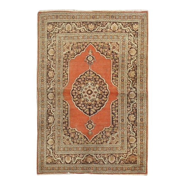 Antique Circa 1900 Terracotta Tabriz Area Rug 4ft 2in X 5ft 11in For Sale