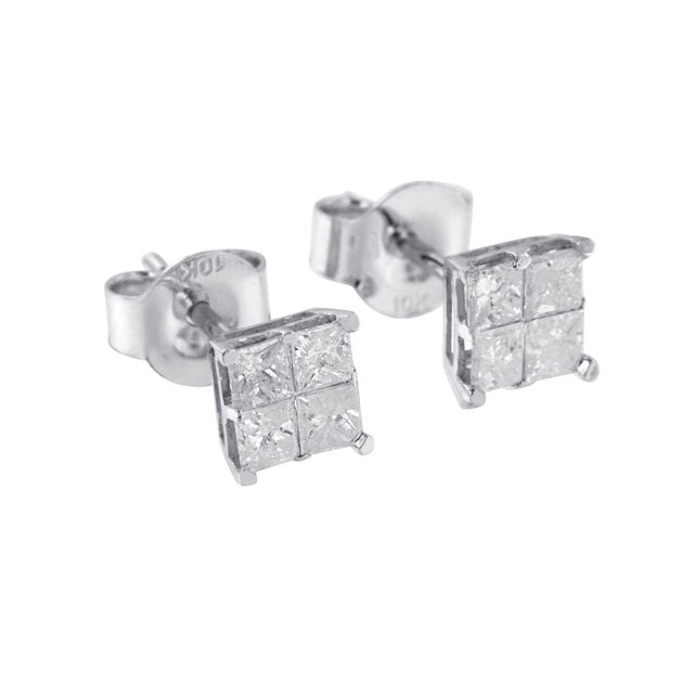 Contemporary 10k White Gold Diamond Stud Earrings (0.60 cttw, I-J Color, I2-I3 Clarity) For Sale - Image 3 of 5