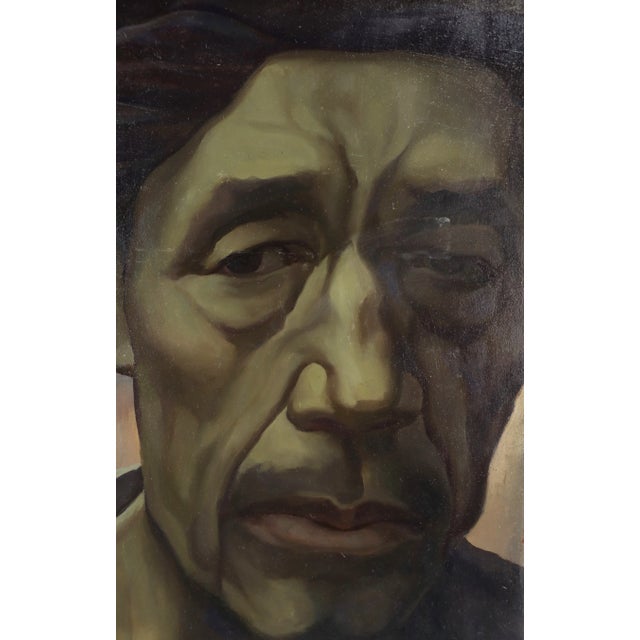 Portraiture Vintage Oil Painting Portrait of Man in Shadows Wearing a Turban For Sale - Image 3 of 7