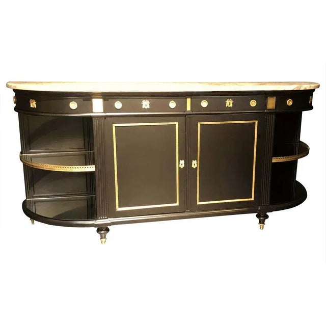 Jansen Hollywood Regency Sideboard, Console, Ebony W Marble Top and Bronze Deco For Sale - Image 13 of 13