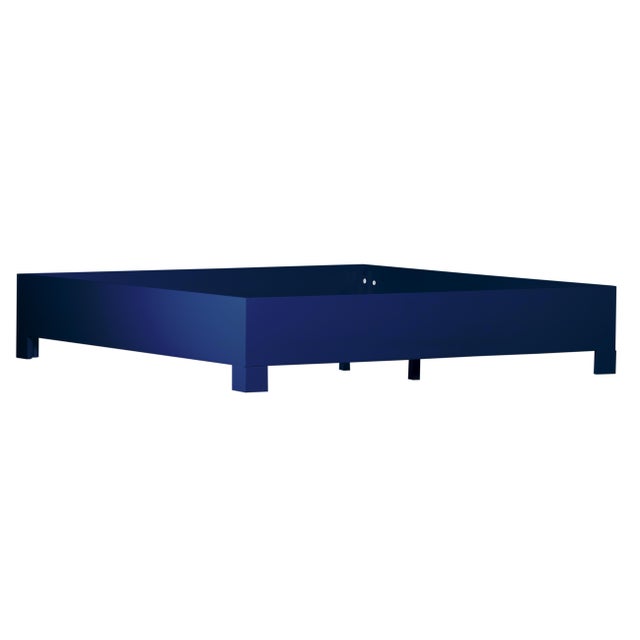 Wood Ivy Standard Bed Queen, Navy Blue For Sale - Image 7 of 7