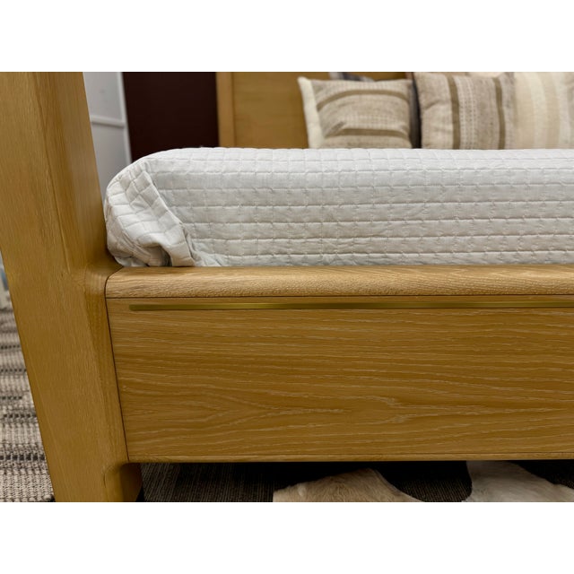 Wood Case & Canvas "Angelo" King Sized Canopy Bed in Natural Oak With Brass Accents For Sale - Image 7 of 13