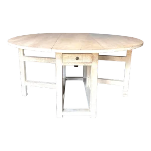 Vintage 60" Dovetail White Washed Rustic Drop Leaf Dining Table