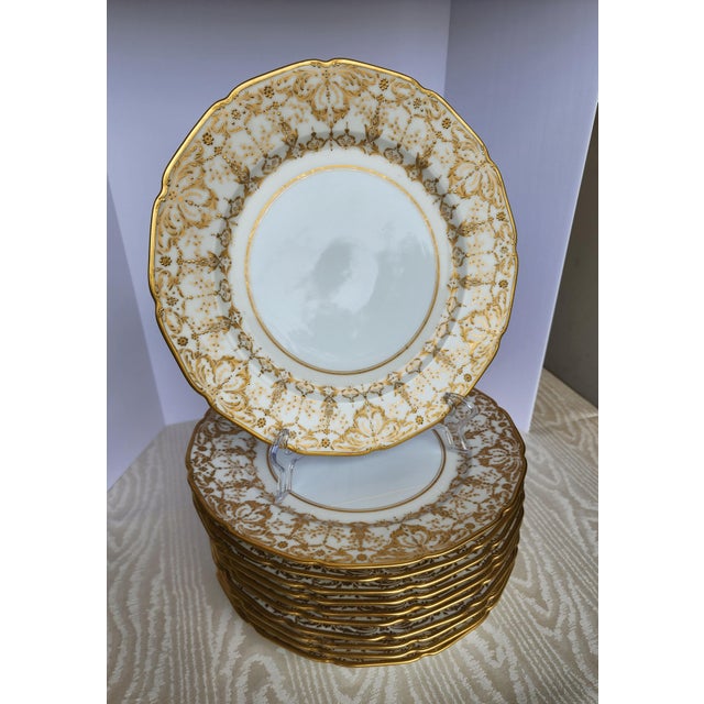 Antique Gilded Age Wm. Guerin Limoges Gold Encrusted Dinner Plates - Set of 11 For Sale - Image 15 of 18