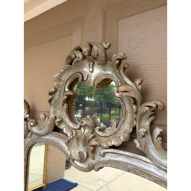 Late 20th Century Large French Louis XV Rococo Silver Giltwood Mirror For Sale - Image 5 of 16