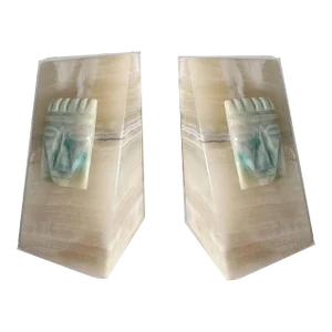 Vintage White Onyx Aztec Face Figurines Bookends - a Pair