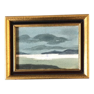 Original Vintage Abstract Small Seascape Watercolor Painting Vintage Frame For Sale