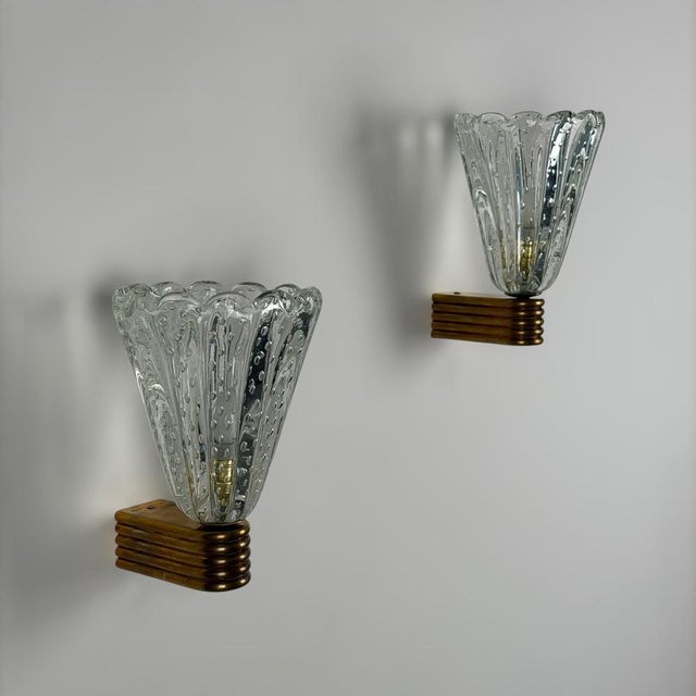 Bullicante Murano Glass Wall Lights attributed to Ercole Barovier, 1940s, Set of 2 For Sale - Image 6 of 18