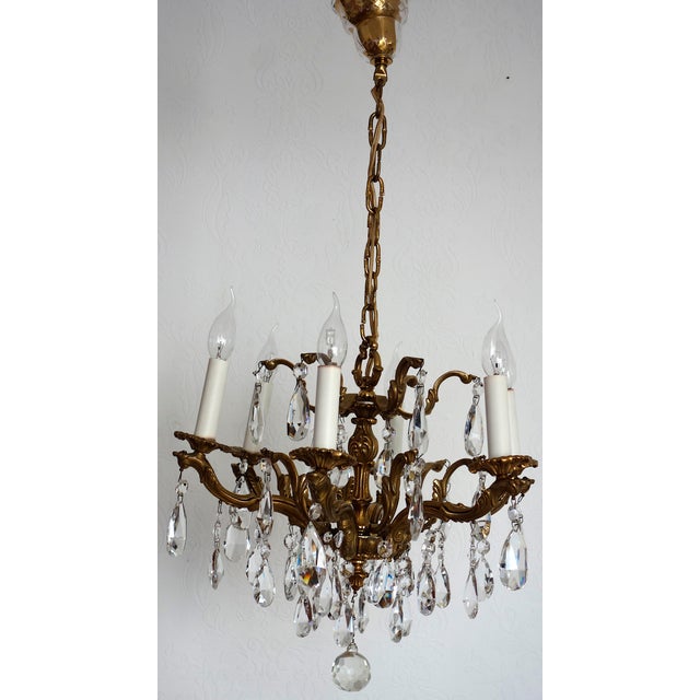 Palwa Brass Lead Crystal Six Liight Chandelier 6 Lights from Palwa, 1960s For Sale - Image 6 of 15