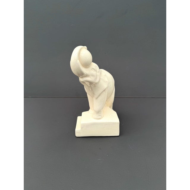 Art Deco Elephant with Balloon in Glazed and Crackled Earthenware by Duquenne for Longwy, 1930s For Sale - Image 3 of 6