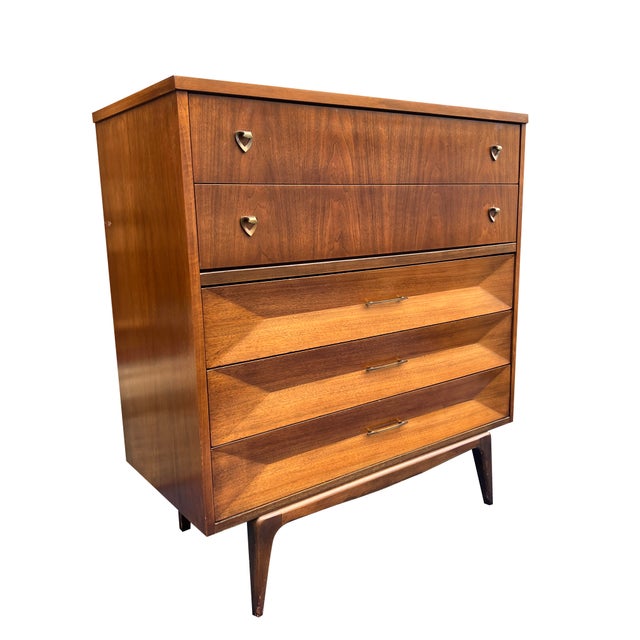 Mid Century Modern Vintage Tall Dresser High Boy in Albert Parvin Style Sculpted Design Stunning design! Lots of storage...